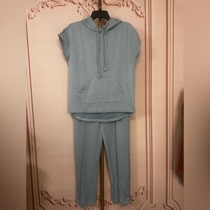 Elie Tahari Blue Sleeveless Hoodie and Pants Set